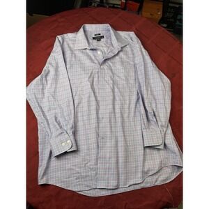 Pronto Uomo Non-Iron Classic Fit Blue Purple Check Dress Shirt 18 32/33